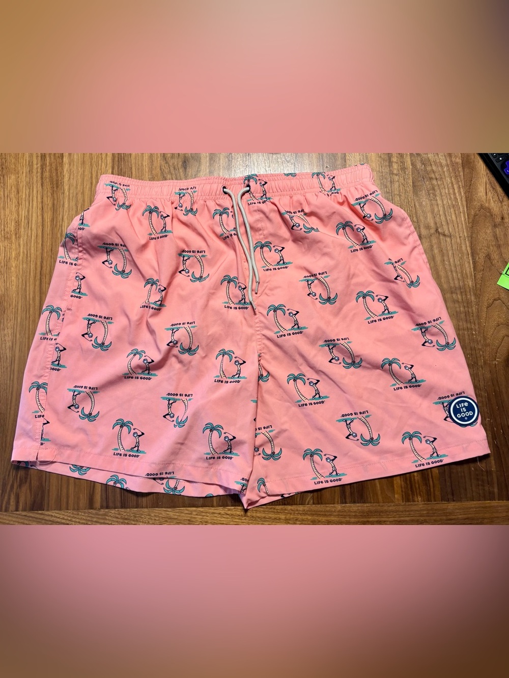Life is Good Jake Golf Palm Trees Board Shorts Swim Trunks Mens XL Pink Combo